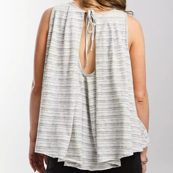 Free People Turn It Up Tank Top Medium Casual Swing Top Tie Back Subtle Stripe - Picture 2 of 8
